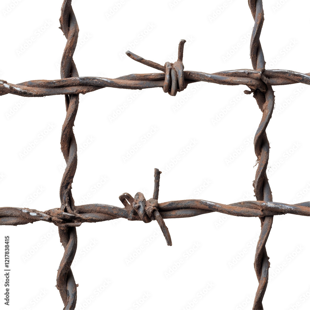 Poster iron wire grid on a pristine transparent background showcasing intricate loops and knots, iron wire 