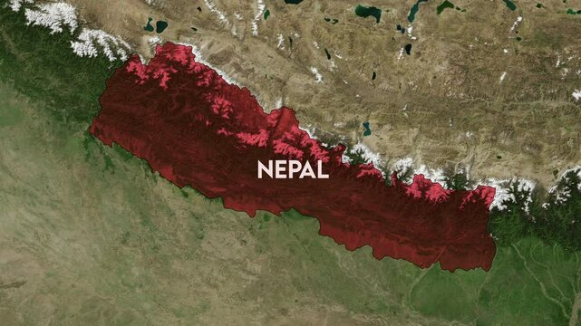 Zoom from Earth to Nepal. World map animation with country borders, Images from NASA