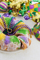 Mardi Gras Celebration. Colorful Mardi Gras King Cake © vetre