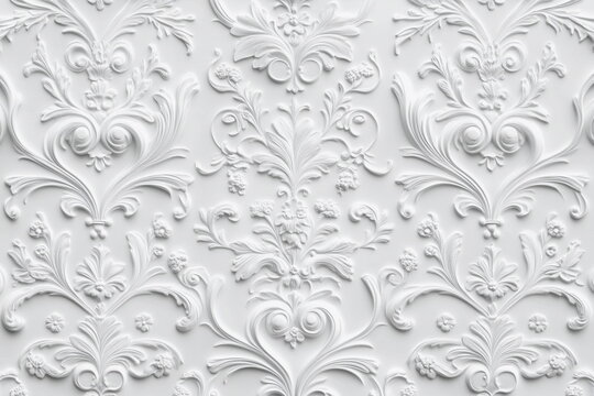 A sophisticated white floral relief with ornamental swirls and elegant detailing. Perfect for architectural embellishments, home decor ideas, and luxury branding visuals.

