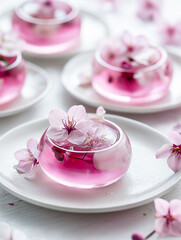 Sakura jelly desserts with two-tone mirror glaze