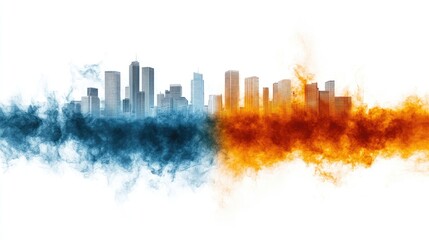 Obraz premium Abstract Cityscape Divided by Fire and Ice