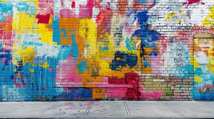 Vibrant colors come alive in this street art mural, expressing the artists creativity through a mix of text and graffiti. Generative AI