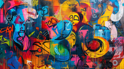 Vibrant colors come alive in this street art mural, expressing the artists creativity through a mix of text and graffiti. Generative AI