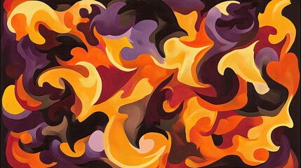 Abstract Flame Pattern Vibrant Orange and Purple Swirls