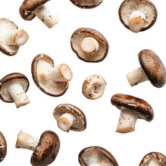 Fresh shiitake mushrooms arranged artistically on a clean transparent background for culinary inspiration, dried shiitake mushrooms on transparent background