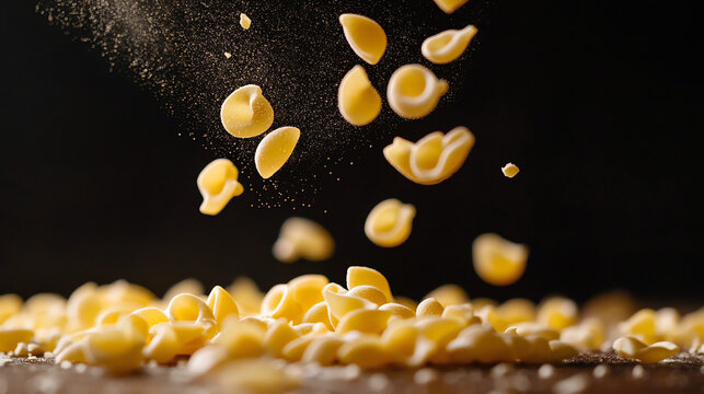 falling dry uncooked large shell pasta noodles