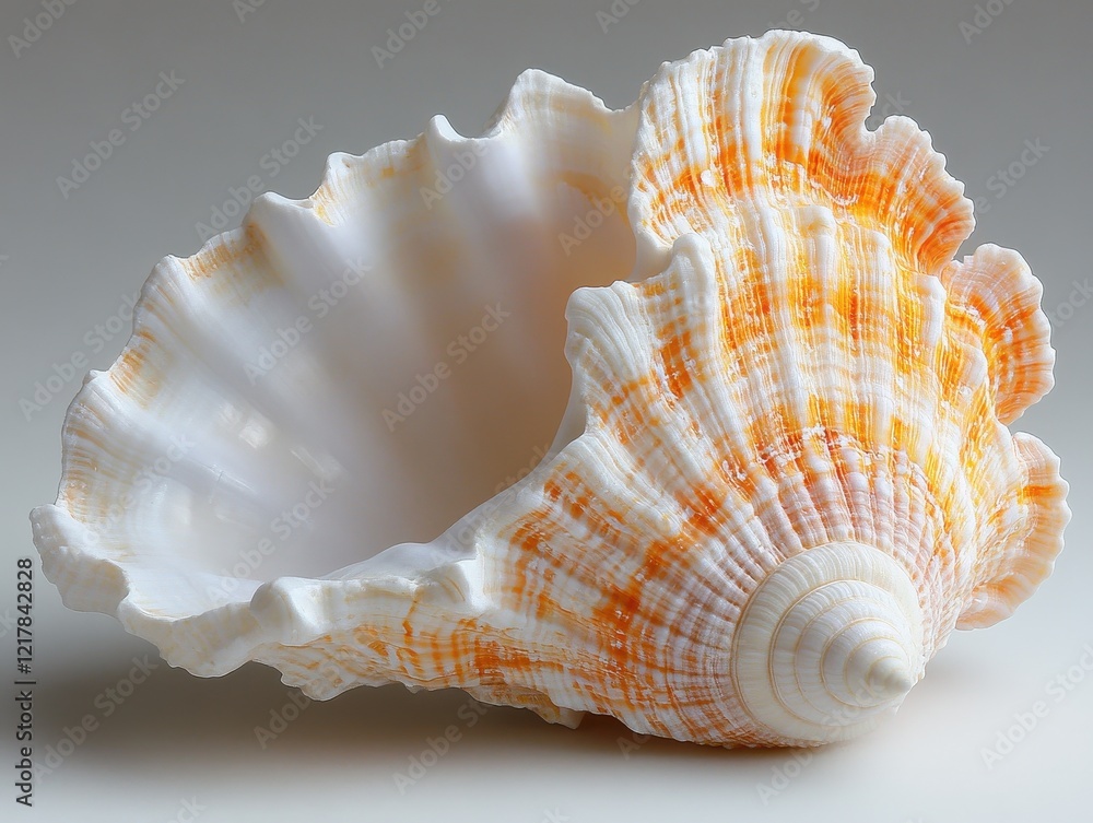 Poster a beautifully patterned seashell showcasing intricate textures and colors.