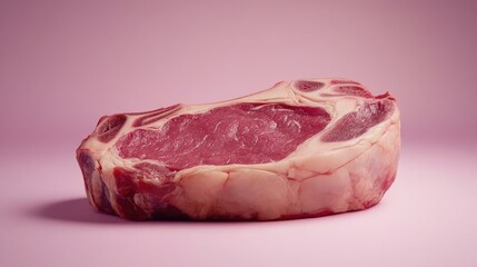 Close Up Of A Raw Beef Steak On Pink Background