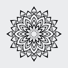Elegant Black and White Mandala with Intricate Symmetrical Patterns and Floral Motifs for Mindfulness and Decorative Art