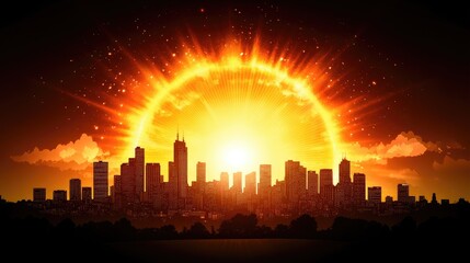 Fiery Cityscape Sunrise An Apocalyptic Urban Explosion