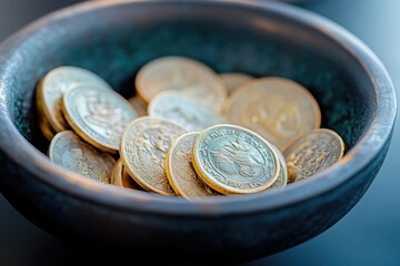 I ching coins in a bowl, used for divination and predicting the future, represent ancient chinese wisdom