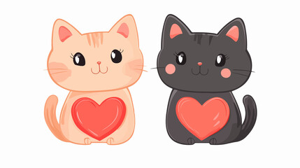 Fototapeta premium Adorable Little Cats with Heart Kawaii Characters Wide Angle