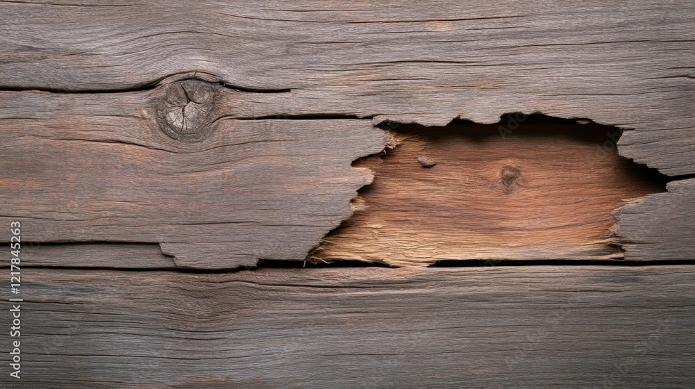 Aufkleber close-up of rustic weathered wood plank with unique texture and natural wear patterns for background