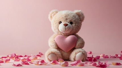 Obraz premium teddy bear holding heart on background with copy space