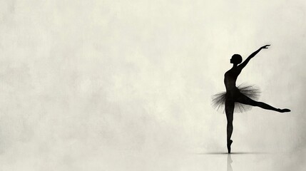   A B&W photo of a ballet dancer in a tutu & tulle skirt, arms raised