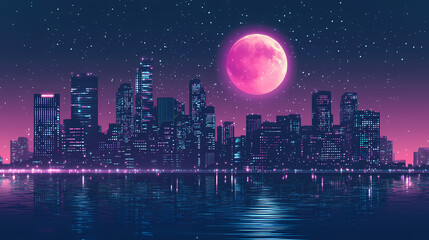 Fototapeta premium Futuristic cityscape at night: a digital metropolis. Stellar Horizon. Illustration