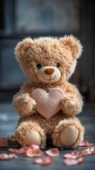 Obraz premium Cute teddy holding heart