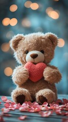 Cute teddy holding heart