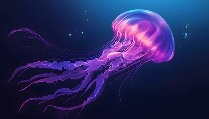 Naklejka premium A vibrant purple jellyfish floats gracefully in the deep ocean