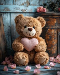 Cute teddy holding heart