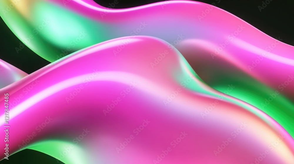 Aufkleber smooth, undulating shapes in vibrant pink and green create a dynamic abstract composition against a 