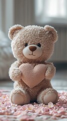 Obraz premium Teddy bear hugging heart 