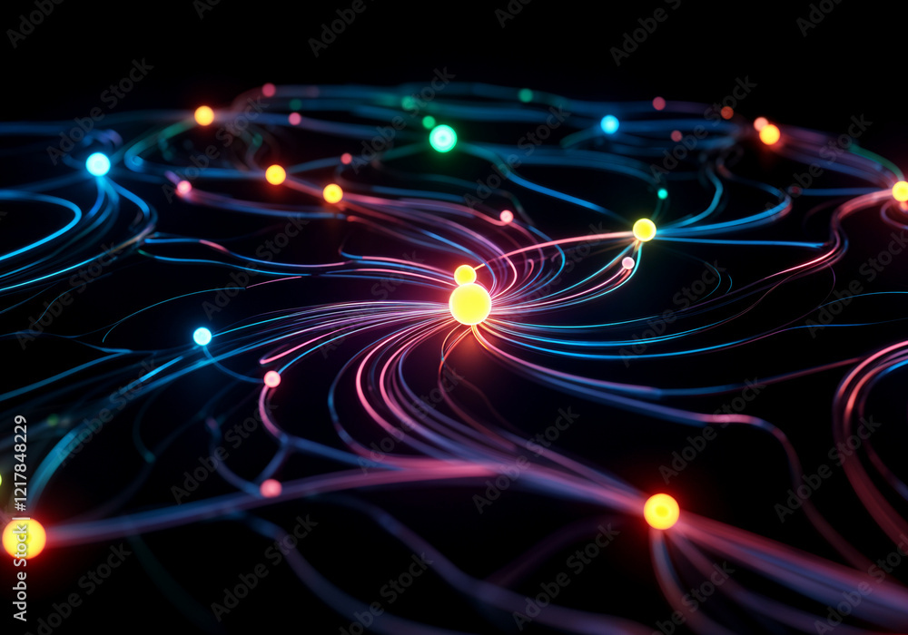 Poster fiber optic cables transferring data creating a futuristic technological network