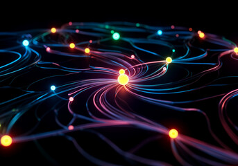 Fototapeta premium Fiber optic cables transferring data creating a futuristic technological network