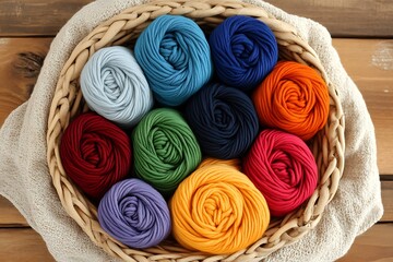 Colorful Yarn Balls in a Basket