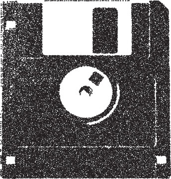 Floppy vintage y2k stipple art, disk halftone stipple brutalist retro vector png with transparent background, storage 2000s aesthetic photocopy effect tattoo