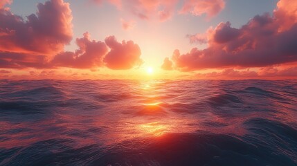 Obraz premium Vibrant Sunset Over Ocean Waves Peaceful Scene