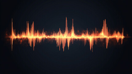 Orange gradient audio waveforms on a dark blue background creating a modern minimalistic design with a bright tone and blurred effect, leaving space for captions to enhance the composition and meaning