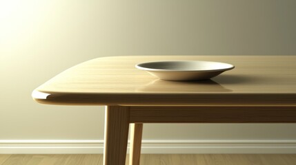 Empty bowl, wood table, minimalist room, sunlight