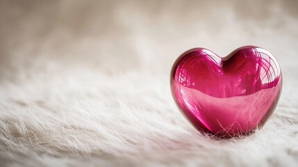 Fototapeta premium Minimalistic Valentines Day design featuring a single glossy pink heart on a soft transparent background