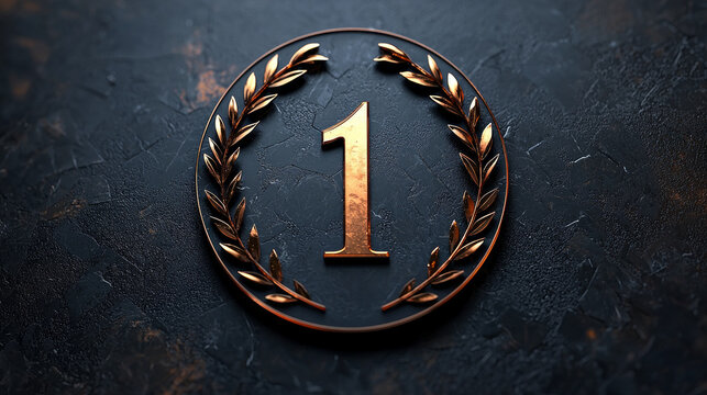 shining golden wreath surrounds number one against elegant black and gold gradient backdrop. sleek design radiates luxury and accomplishment making it visually striking.