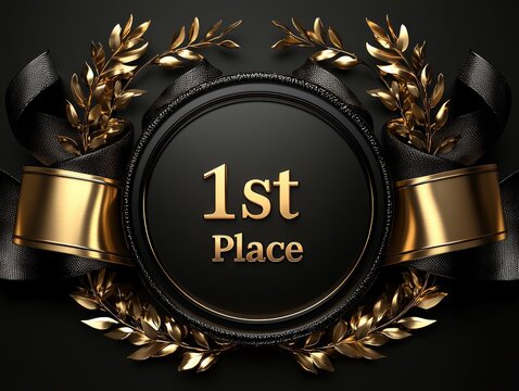 illustration showcases sleek 1st Place banner adorned elegant ribbons and golden laurels perfect for recognizing achievements in various competitions.