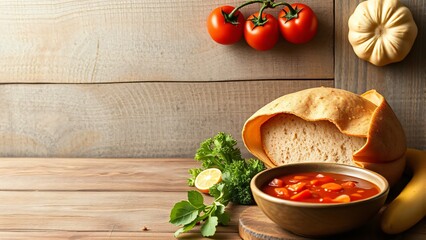 Rustic Autumnal Still Life Hearty Vegetable Soup in Bread Bowl with Fresh Produce