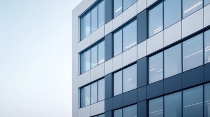 Obraz premium Modern architectural design of a commercial building with large glass windows and a sleek facade