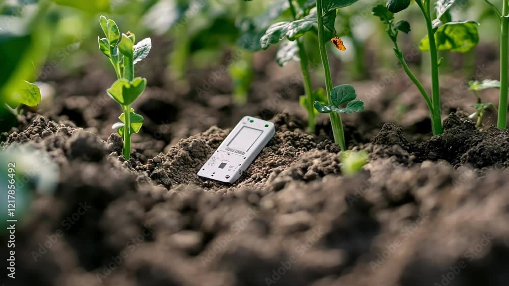 Aufkleber innovative soil sensor placed in agricultural land collecting data for smart farming and precision a