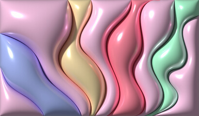 Pink inflated wavy shapes with smooth shiny surface, 3D rendering illustration