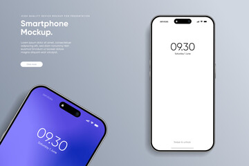 Realistic smartphone mockup. Mobile phone vector with isolated on white background. Device front view. 3D mobile phone with shadow. Realistic, high quality smart phone mockup for ui ux presentation.