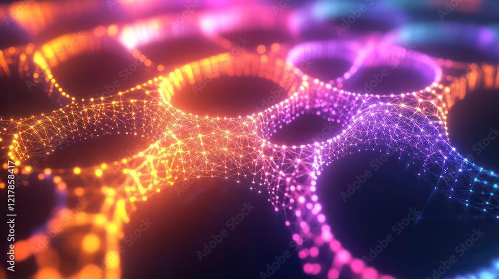 Poster glowing fractal designs that resemble interconnected computer networks.