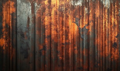 Artistic representation of an old and rusty zinc sheet wall, capturing the vintage style and corrosion pattern of metal in a retro concept,


