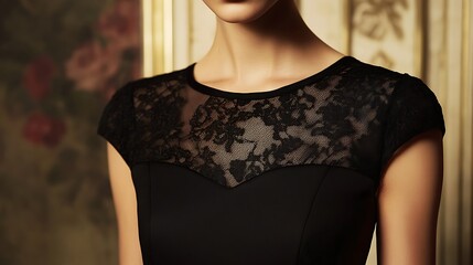 Elegant black cocktail dress with subtle mesh detailing