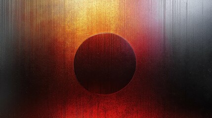 An abstract image featuring a large black circle on a gradient background of warm red and orange tones, creating an elegant and luminous effect.