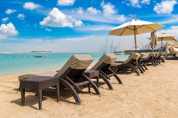 Sunbeds at the beach in Abu Dhabi