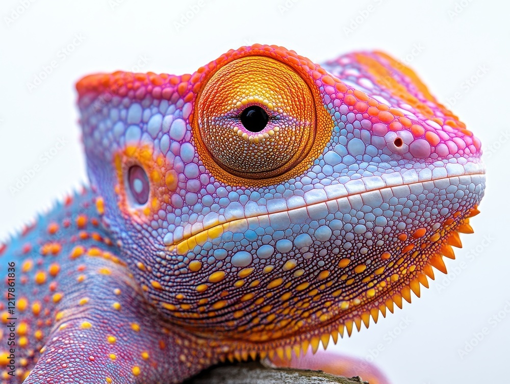 Poster a vibrant close-up of a colorful lizard showcasing intricate patterns.