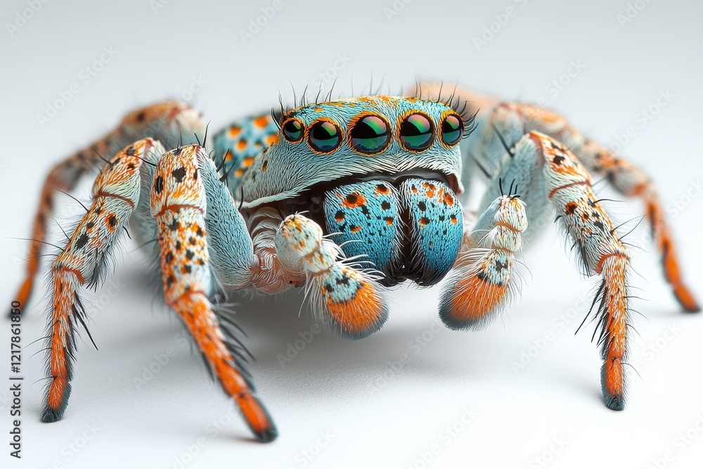 Poster a vividly colored spider with striking patterns and features.