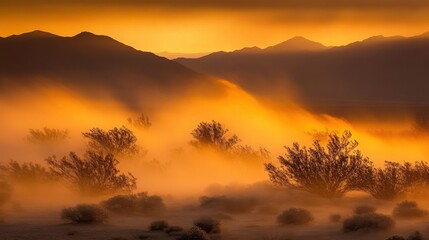 Fototapeta premium Golden Hour Clouds in Desert Landscape